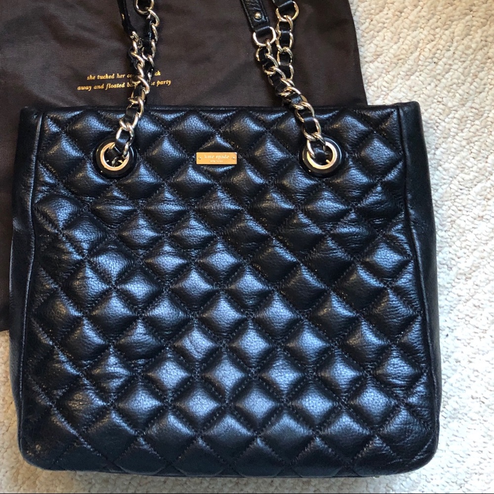 Kate Spade Metallic Quilted Black Leather Tote